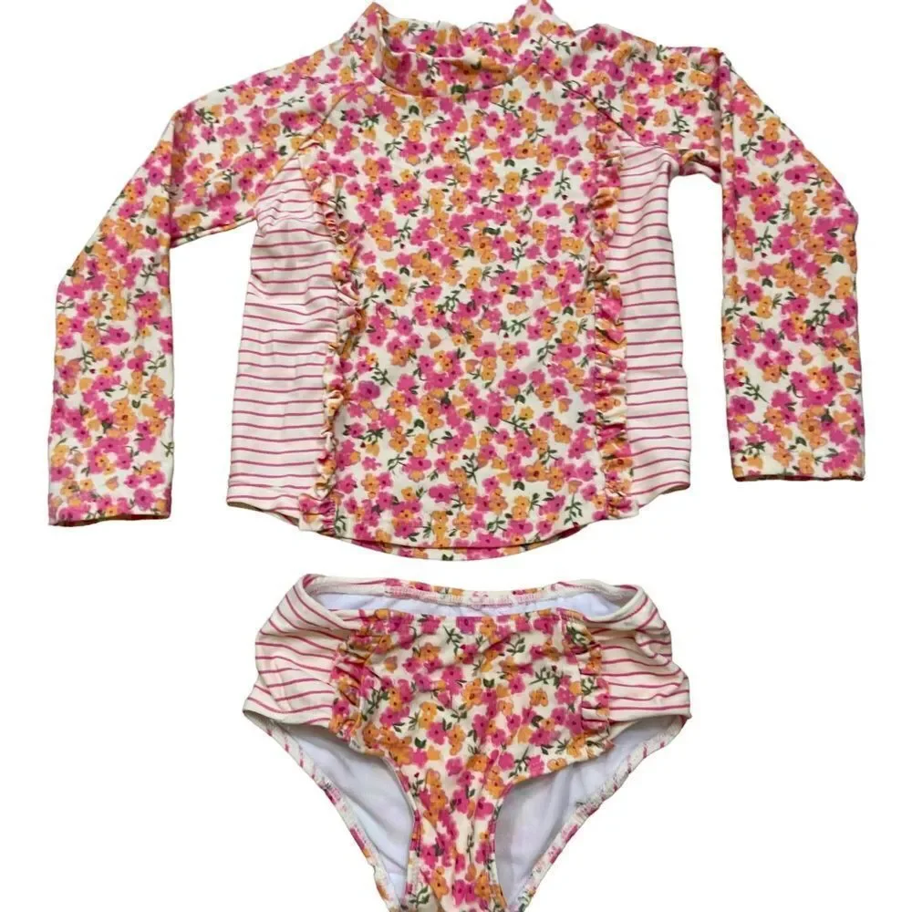 Jessica Simpson Toddler Floral Ruffle‎ Bikini Long Sleeve Top Size 3T